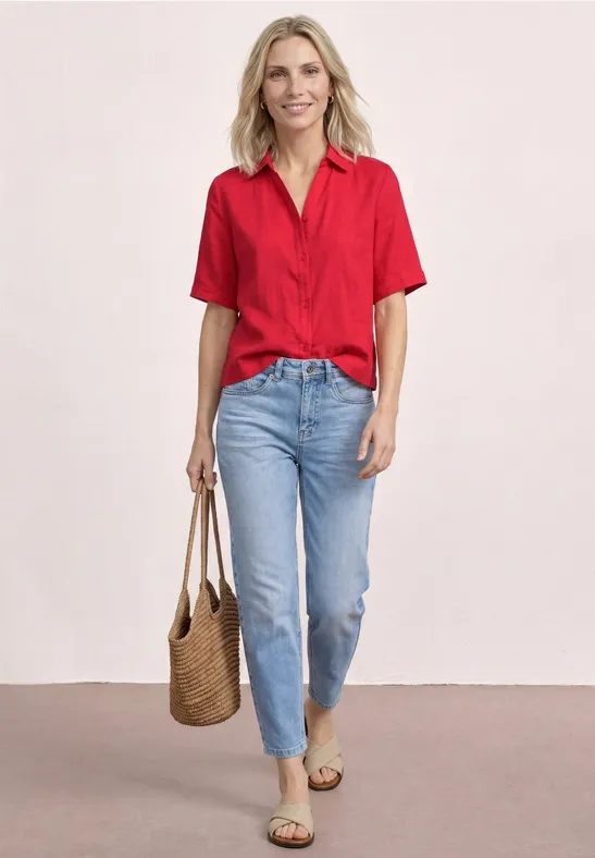Kurzarm Hemdbluse in Unifarbe