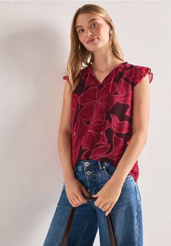 Blusentop aus Chiffon mit Split Neck