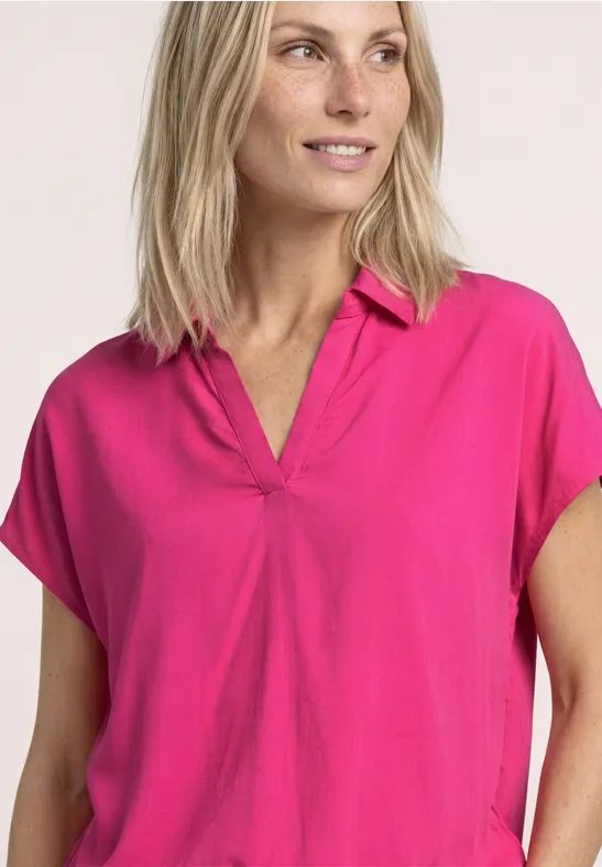 Blusenshirt mit Hemdkragen und Elastiksaum