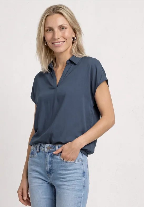 Blusenshirt mit Hemdkragen und Elastiksaum