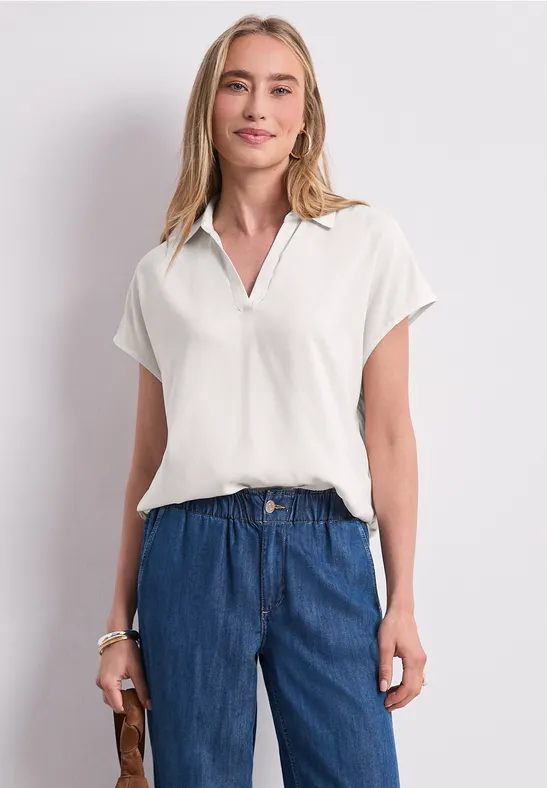 Blusenshirt mit Hemdkragen und Elastiksaum