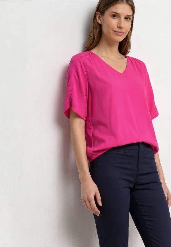 Kurzarm Blusenshirt mit V