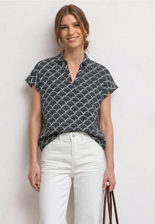 Blusenshirt mit Hemdkragen und Elastiksaum