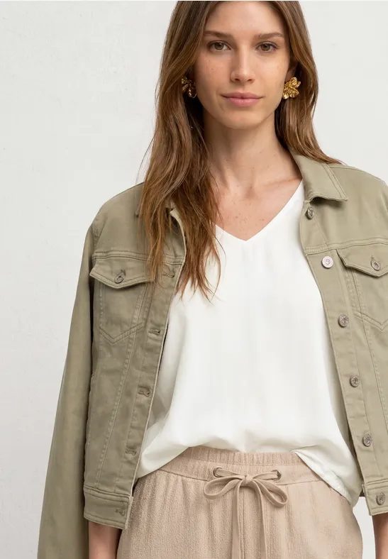 Kurzarm Blusenshirt mit V