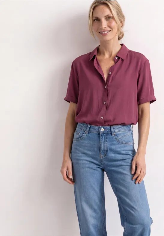 Kurzarm Hemdbluse in Unifarbe