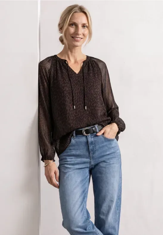 Raglanbluse mit Split Neck und Print