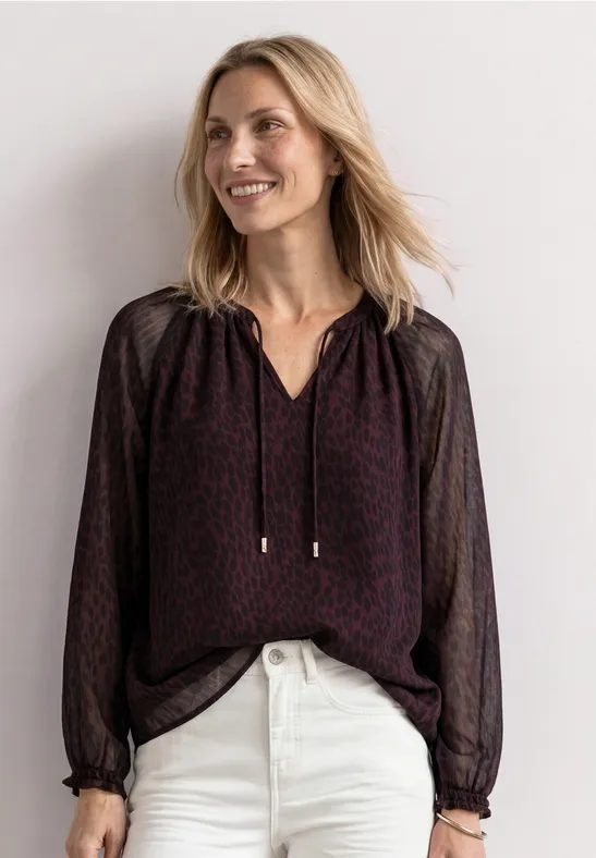 Raglanbluse mit Split Neck und Print