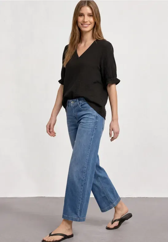 Kurzarm Bluse mit V