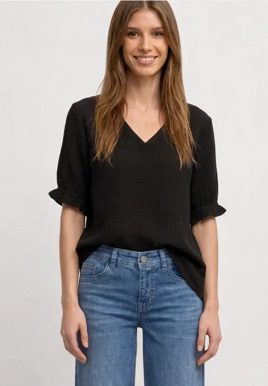 Kurzarm Bluse mit V