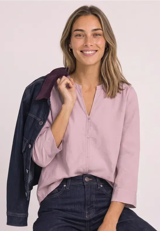 3/4-Arm Bluse mit Split Neck