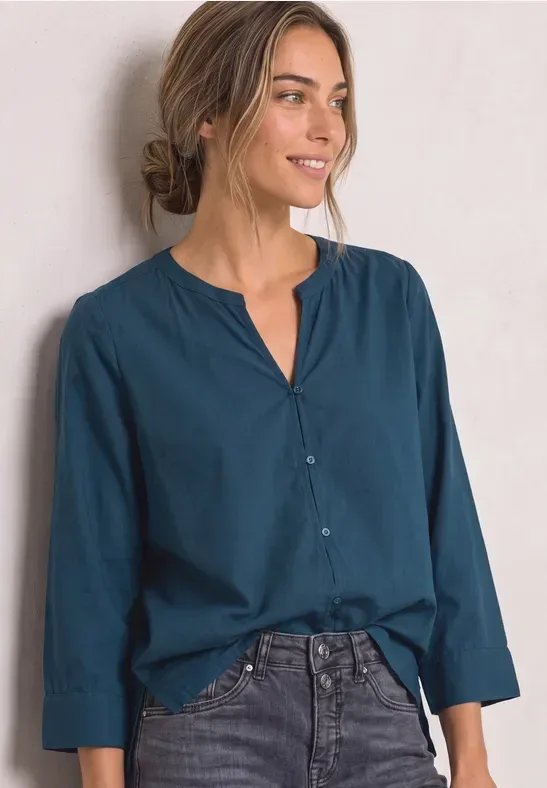 3/4-Arm Bluse mit Split Neck