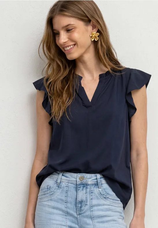 Blusenshirt mit Split Neck und Volant