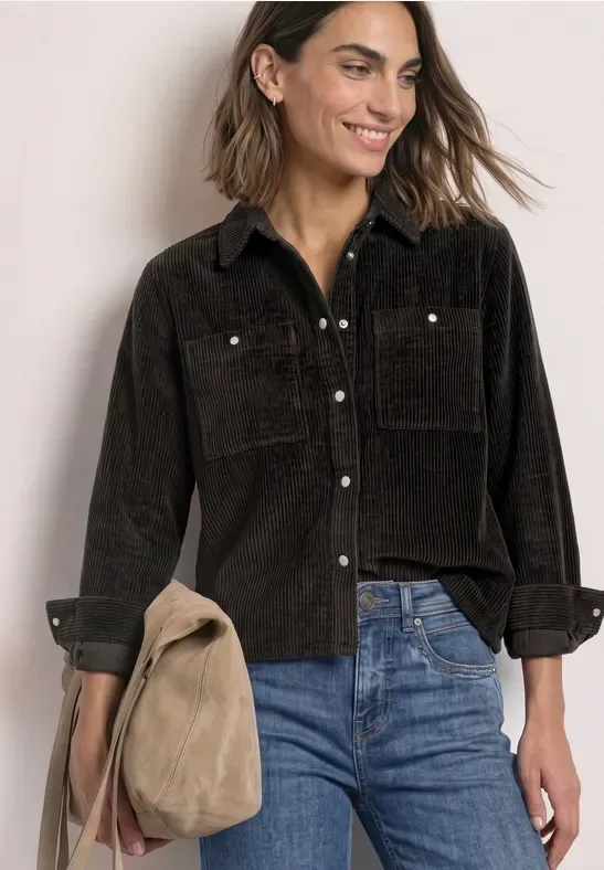 Cord-Hemdbluse mit Brusttaschen