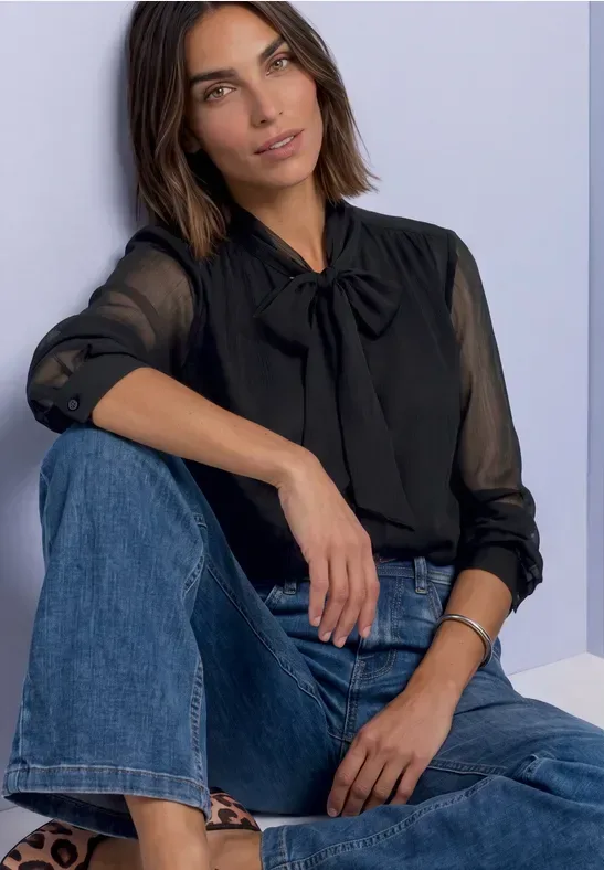 Langarm Chiffonbluse mit Schleifendetail