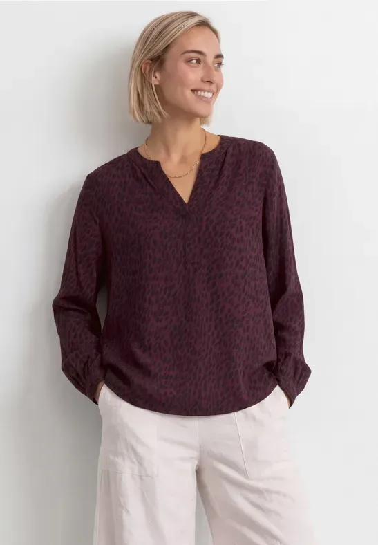 Langarm Bluse mit Split Neck und Print
