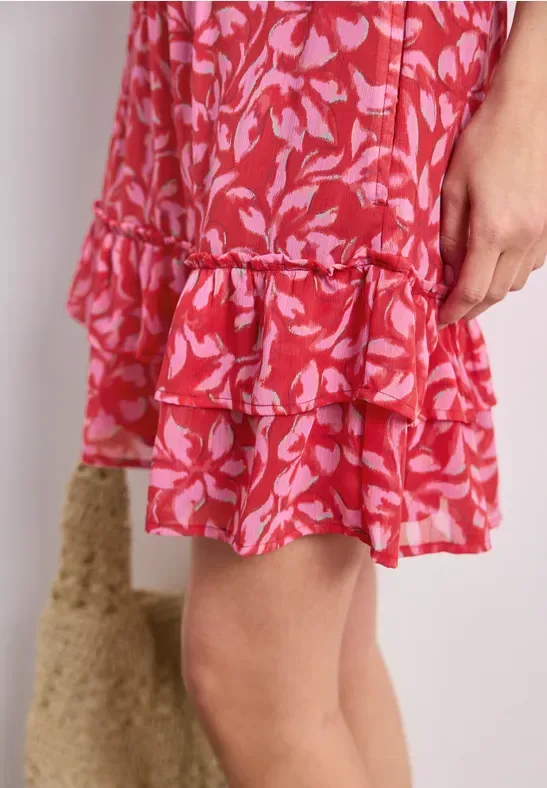 Knielanger Rock aus Chiffon mit Volants