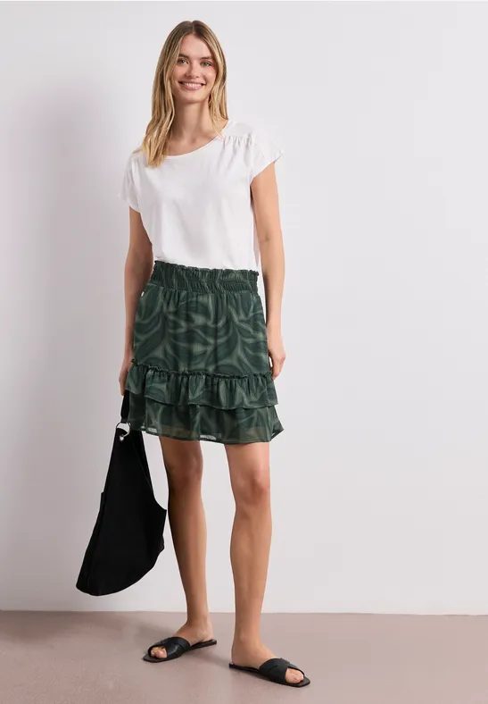 Knielanger Rock aus Chiffon mit Volants