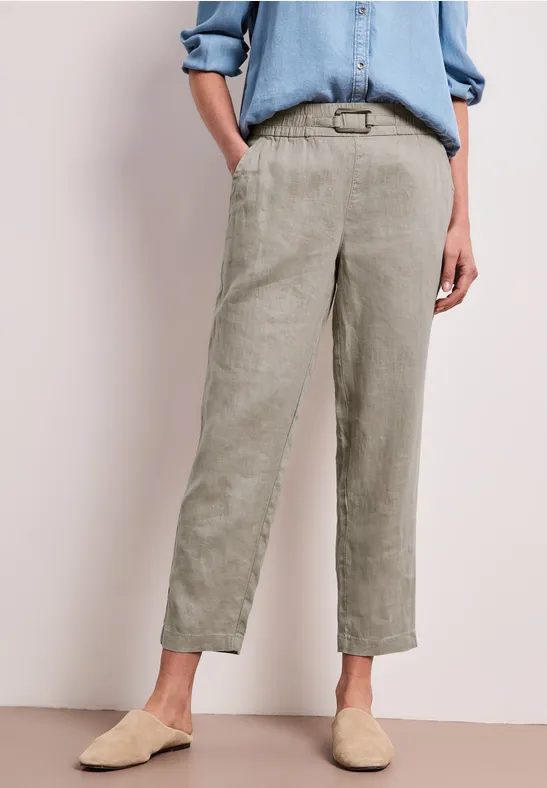 Slim Leg Hose aus Leinen mit Schnalle