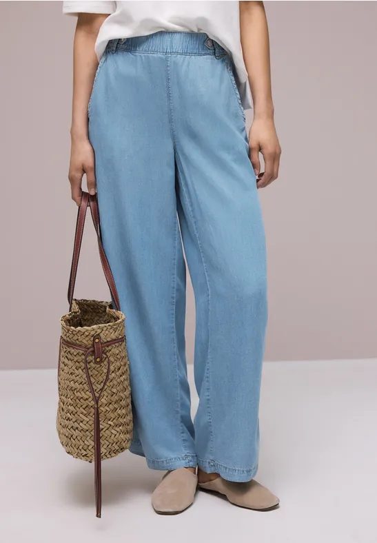 High Waist Wide Leg Hose mit Knopfdetails