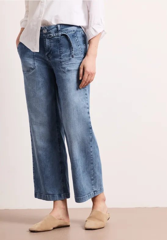 7/8 Mid Waist Wide Leg Jeans mit Streifen
