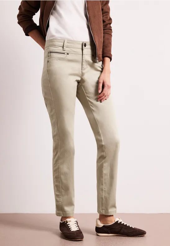 Mid Waist Slim Leg Hose im Satin