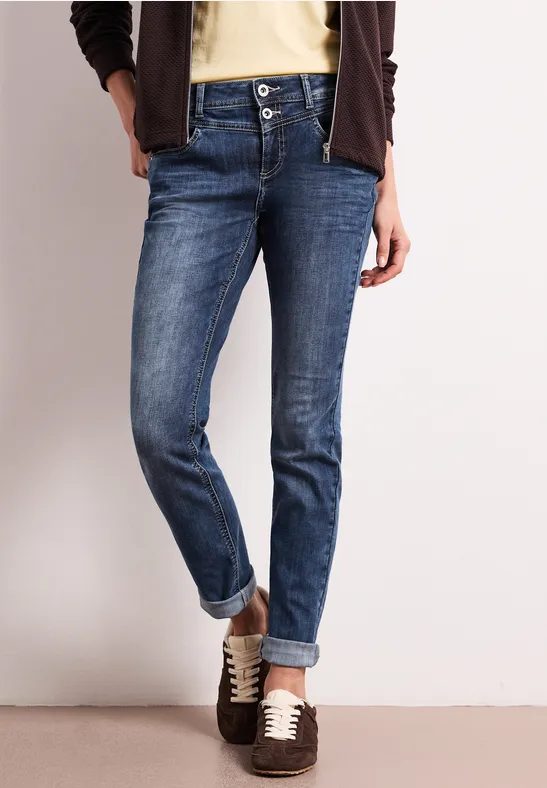 Mid Waist Slim Leg Jeans mit Turn