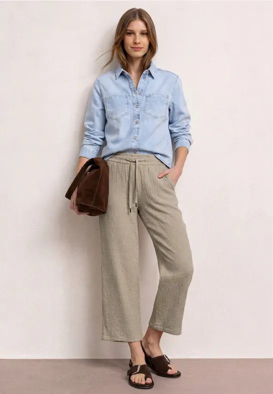 7/8 Wide Leg Hose aus Musselin im Loose Fit