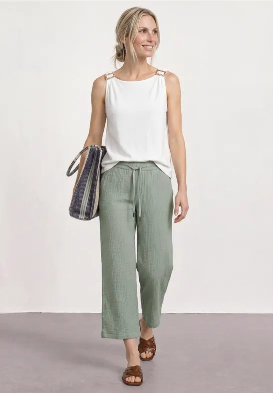 7/8 Wide Leg Hose aus Musselin im Loose Fit