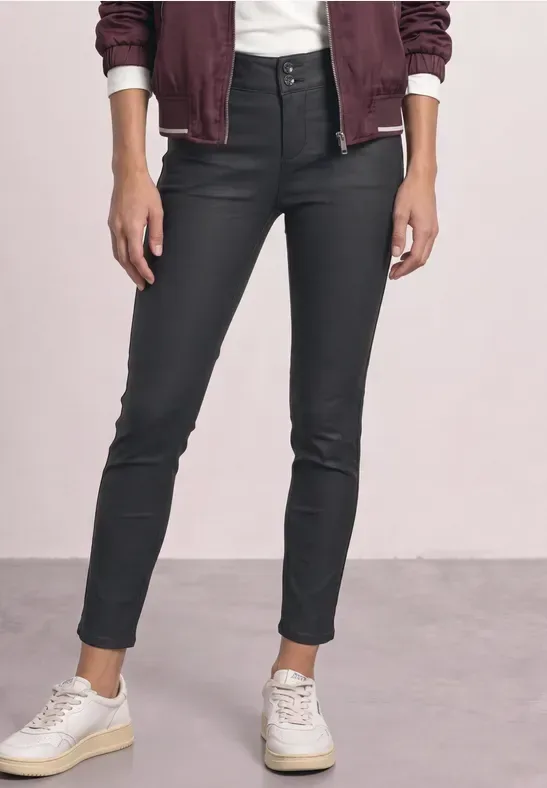 Mid Waist Hose im Slim Fit in Leder-Optik