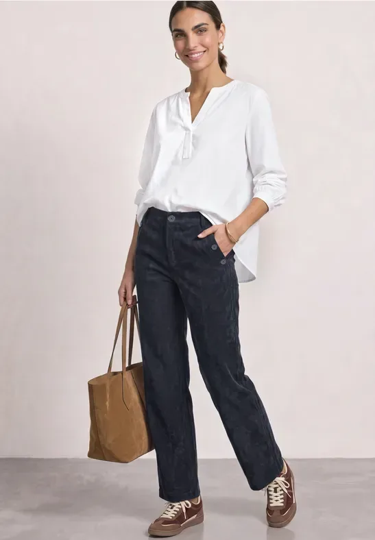 Mid Waist Straight Leg Hose mit Knöpfen