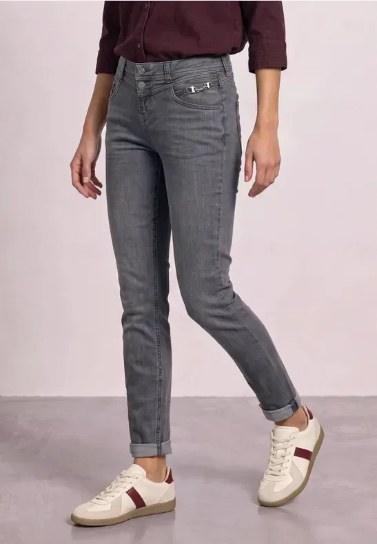 Mid Waist Slim Leg Jeans mit Dekodetail