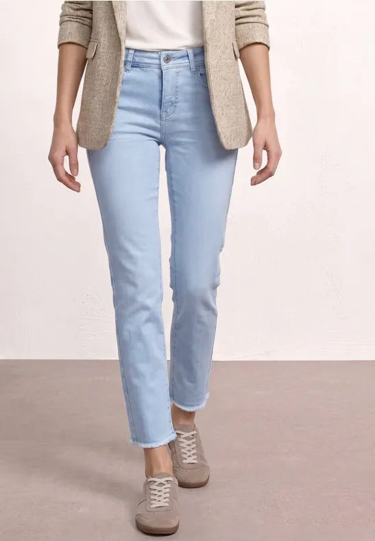 Straight Leg Jeans mit fransigem Saum