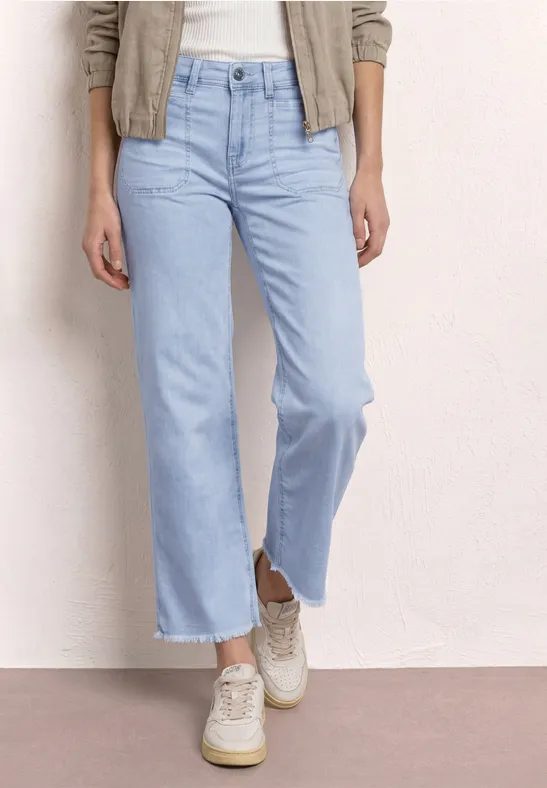 Wide Leg Jeans mit fransigem Saum