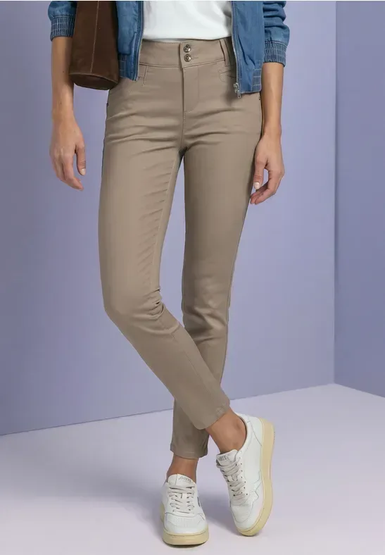 Mid Waist Hose im Slim Fit in Leder-Optik