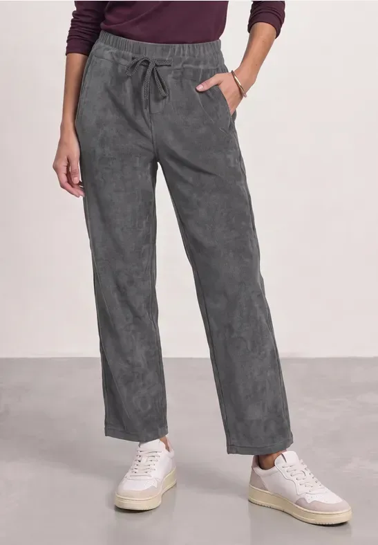 Mid Waist Straight Leg Cordhose in Unifarbe