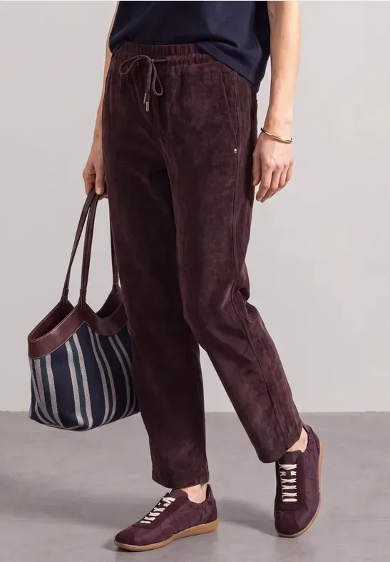 Mid Waist Straight Leg Cordhose in Unifarbe