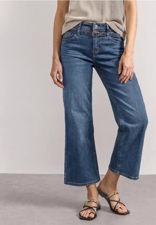 Jeans Culotte mit Gürteldetail