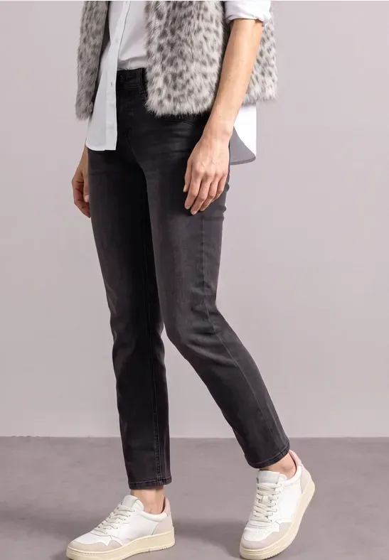 Mid Waist Straight Leg Jeans im Slim Fit