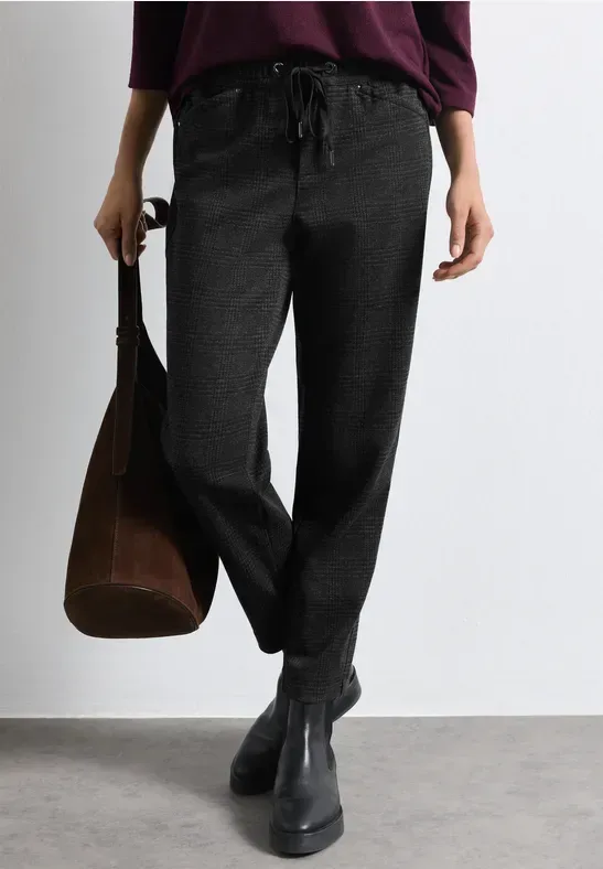 Mid Waist Slim Leg Hose mit feinem Muster