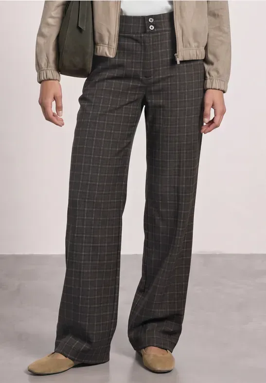 High Waist Straight Leg Hose mit Karomuster