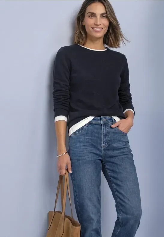 Pullover mit Boat Neck und Rollkanten