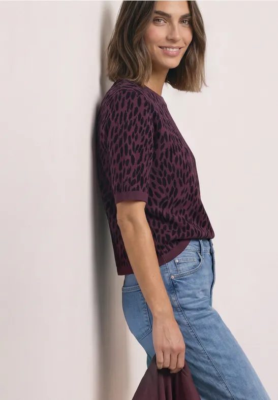 Jacquard Pullover mit Rundhals und Leo