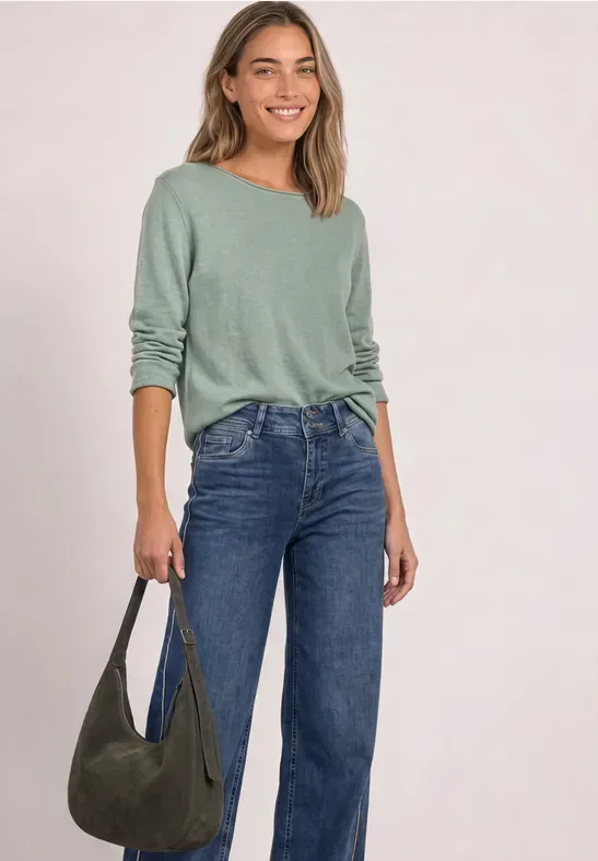 Pullover mit Boat Neck und Rollkanten