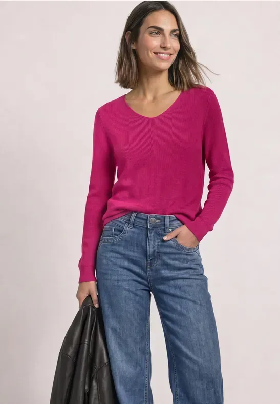 Langarm Pullover mit V-Ausschnitt