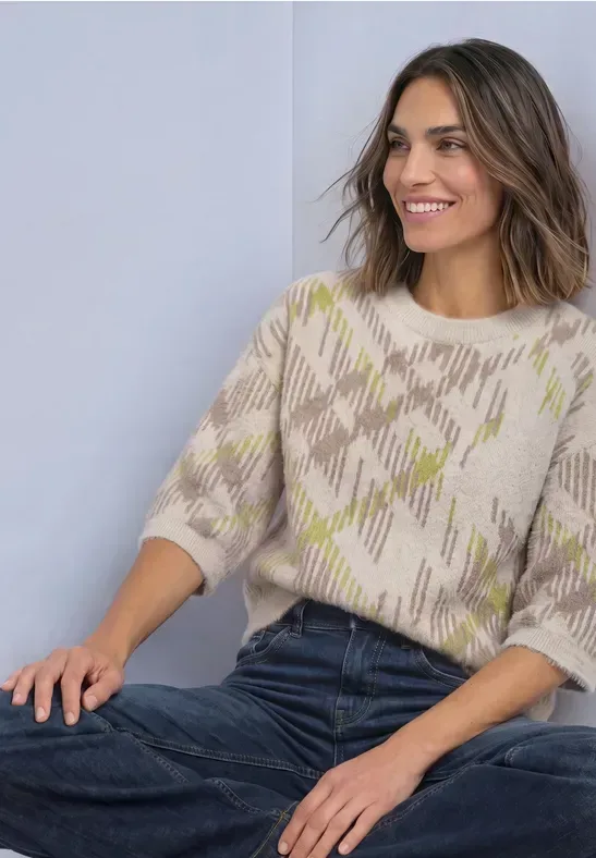 Kurzarm Pullover mit Rundhals und Muster
