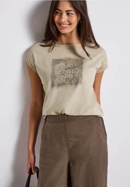 STREET ONE Shirttop, mit Print und Deko Steinen