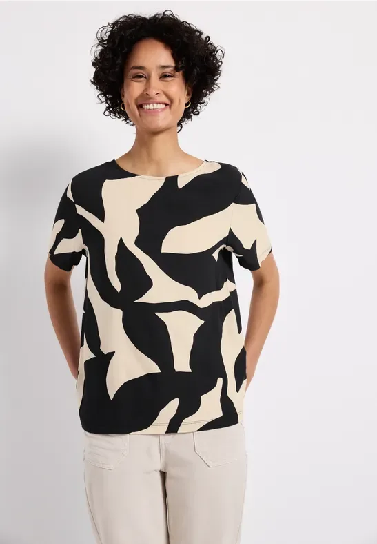 STREET ONE Print-Shirt mit Bänder-Detail am Rücken und grafischem Muster