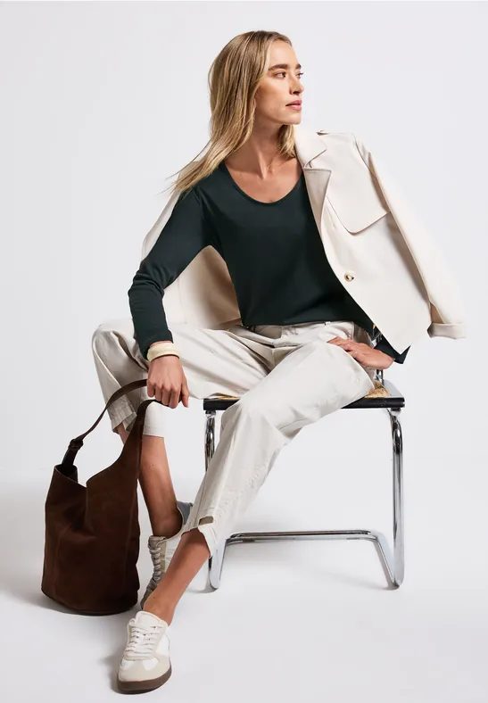 Langarmshirt in Unifarbe