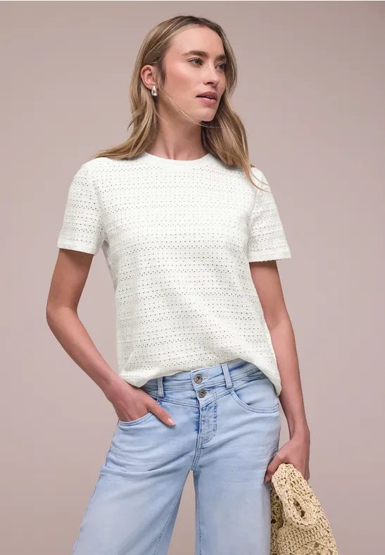 Kurzarm Shirt mit Rundhals aus Spitze