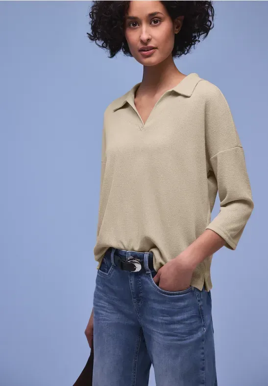 STREET ONE 3/4-Arm-Shirt mit Polokragen und V-Ausschnitt